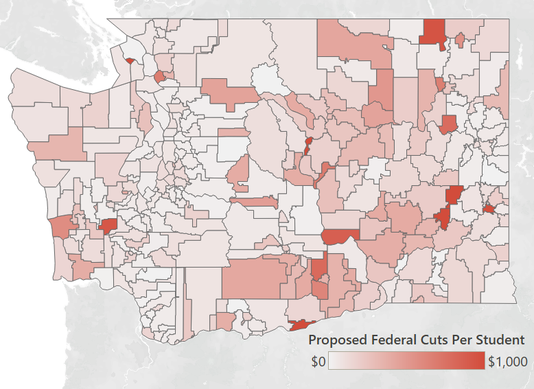 map showing funding cuts to K-12 education