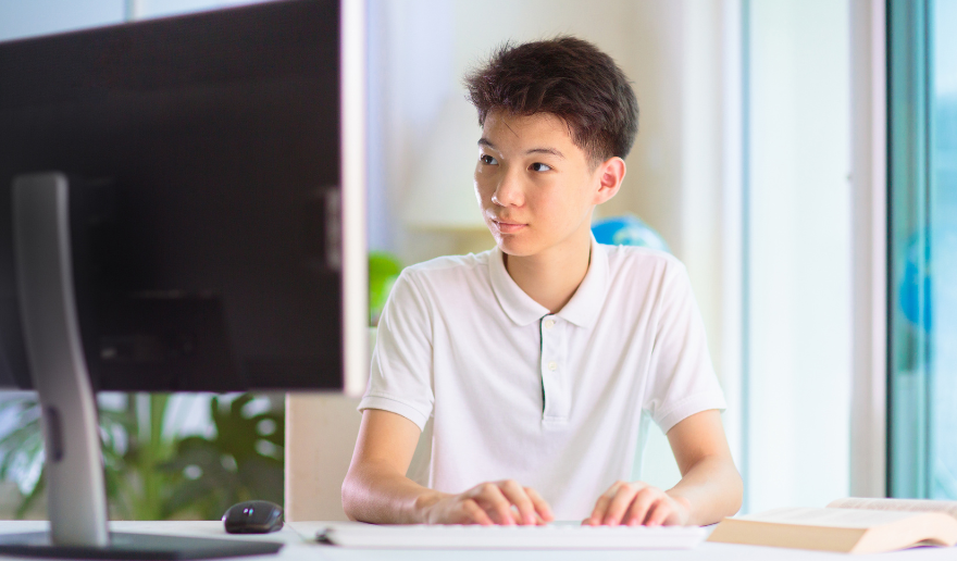 Student working on a computer