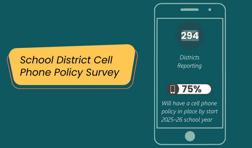 illustration of cell phone with text on it and design shapes around it