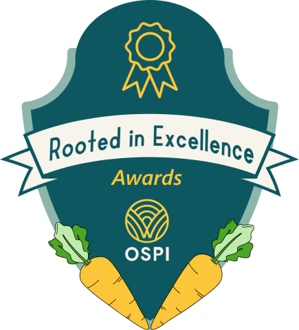 logo that is a shield with a banner that says Rooted in Excellence and two carrots at the bottom of the crest.