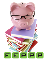 FEPPP Logo - Piggy bank on top of a stack of books