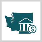 Washington state with government building and funding icons