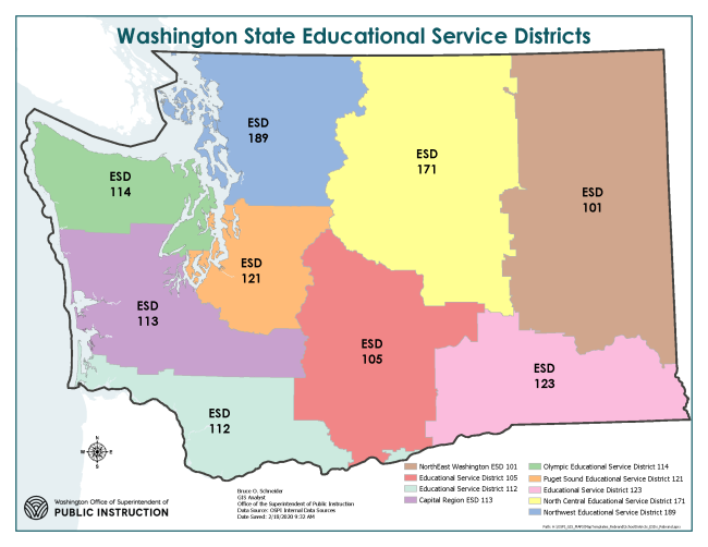 Washington map with 9 ESDs listed