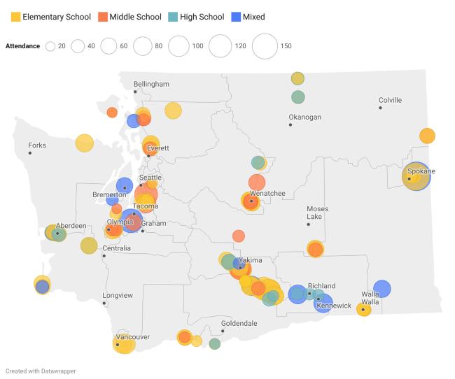 21st CCLC map showing the areas of the state where afterschool programs are located.