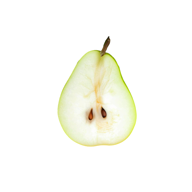 green pear sliced in half lengthwise