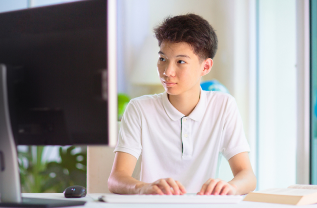 Student working on a computer