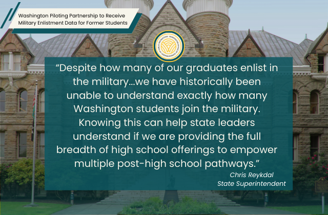 OSPI building with text of Superintendent's quote