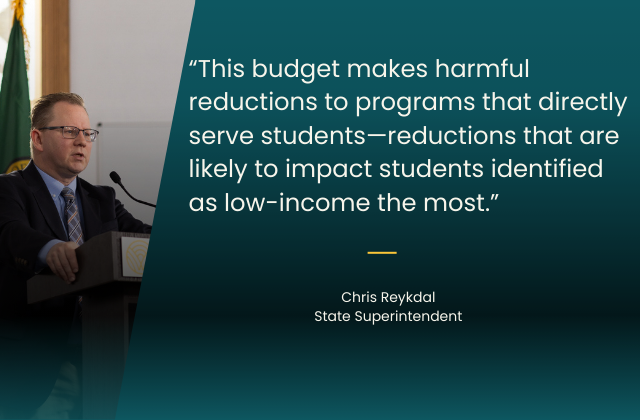 “This budget makes harmful reductions to programs that directly serve students—reductions that are likely to impact students identified as low-income the most.”