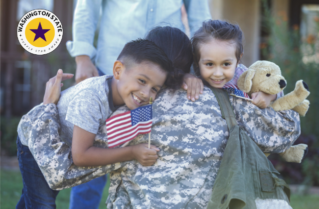 Two small children hugging an adult family member