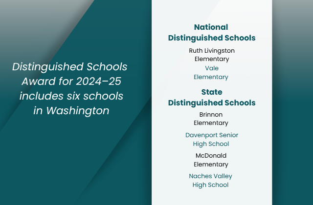 Distinguished Schools Award for 2024–25 includes six schools in Washington